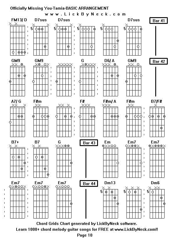 Chord Grids Chart of chord melody fingerstyle guitar song-Officially Missing You-Tamia-BASIC ARRANGEMENT,generated by LickByNeck software.